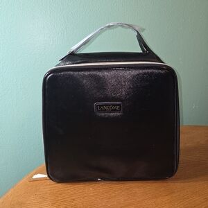 Lancome Paris Large Square Black Train Case Cosmetic Travel Bag Approx 11” x 11”